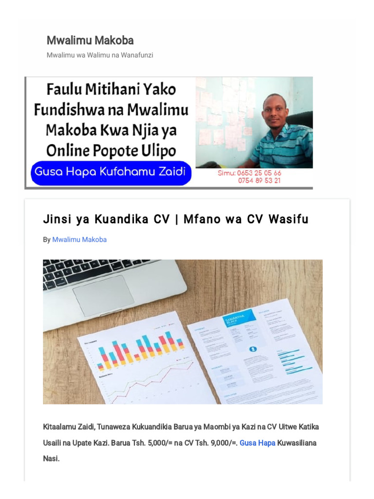 Jinsi Ya Kuandika Cv Mfano Wa Cv Wasifu Pdf