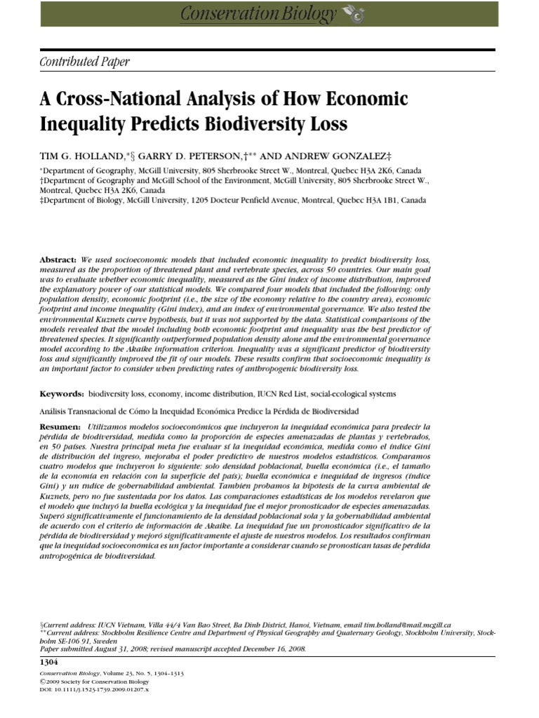 Economic Inequality and Biodiversity Loss | PDF | Coefficient Of ...