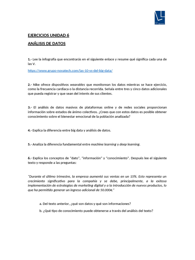 Ejercicios sobre Big Data y Análisis de Datos | PDF | Big Data | Datos
