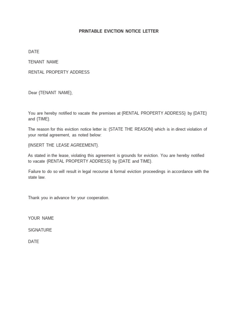 Printable Eviction Notice Template | PDF