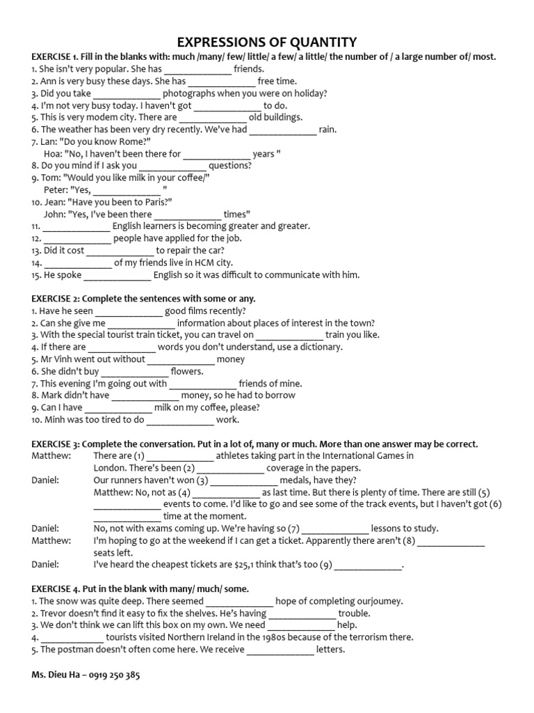 Expressions of Quantity Exercises | PDF