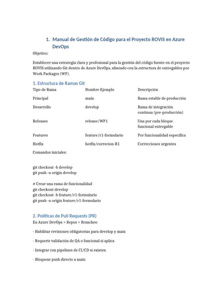Estrategia GitFlow en Azure DevOps ROVIS | PDF | Ingeniería de software ...