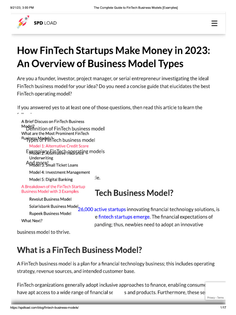 Models of Fintech | PDF