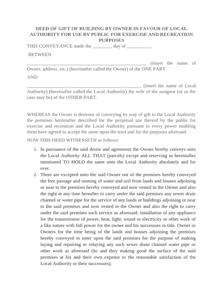 Deed of Gift for Public Recreation | PDF | Common Law | Civil Law ...