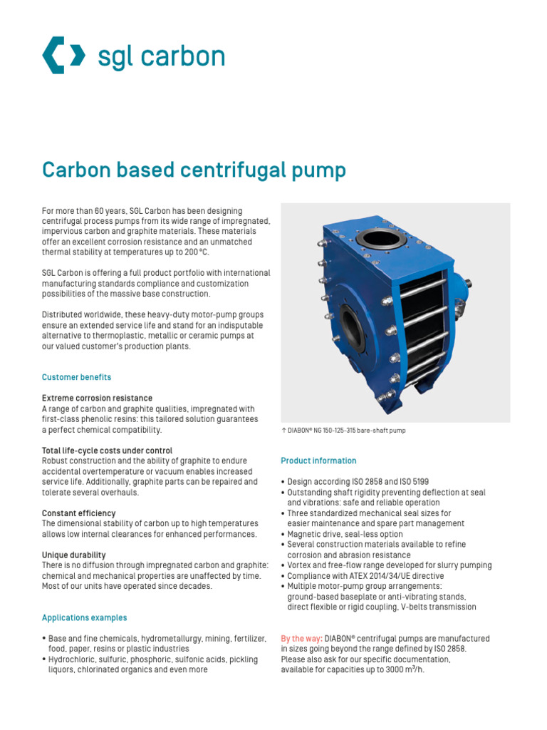 DIABON® Carbon Centrifugal Pumps | PDF | Pump | Graphite