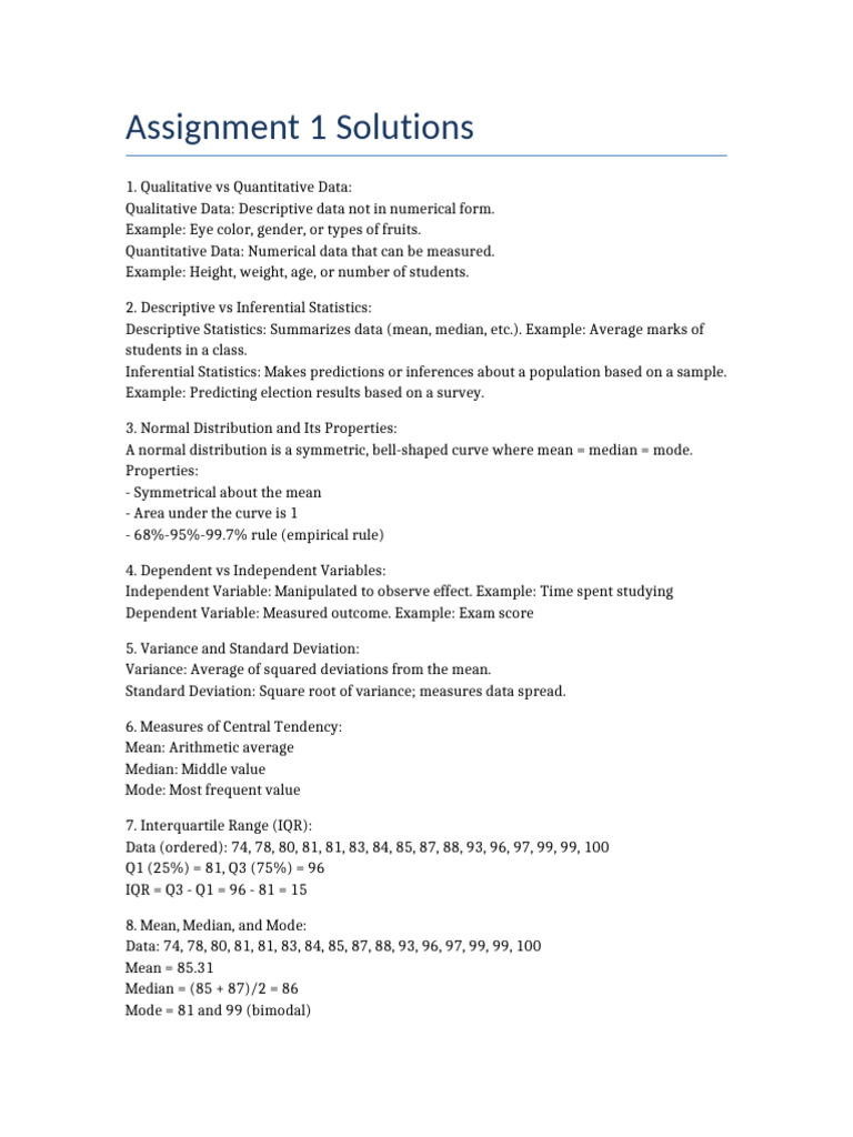 Statistics Concepts and Definitions Guide | PDF | Statistics | Mean