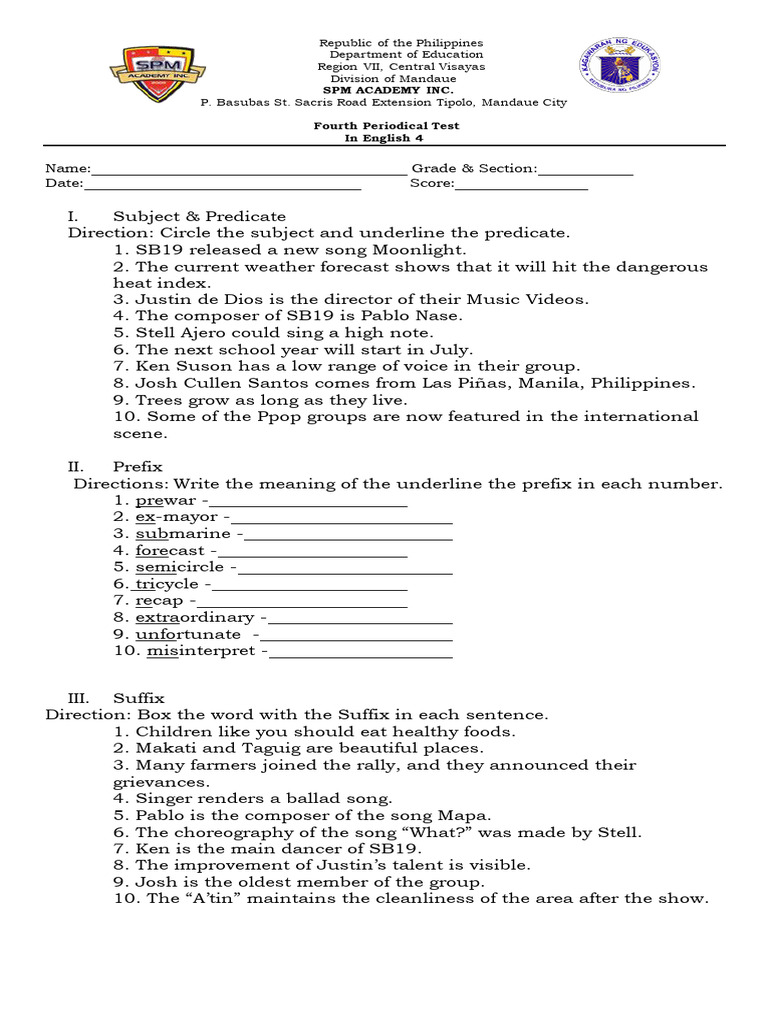 English 4 Fourth Periodical Test | PDF