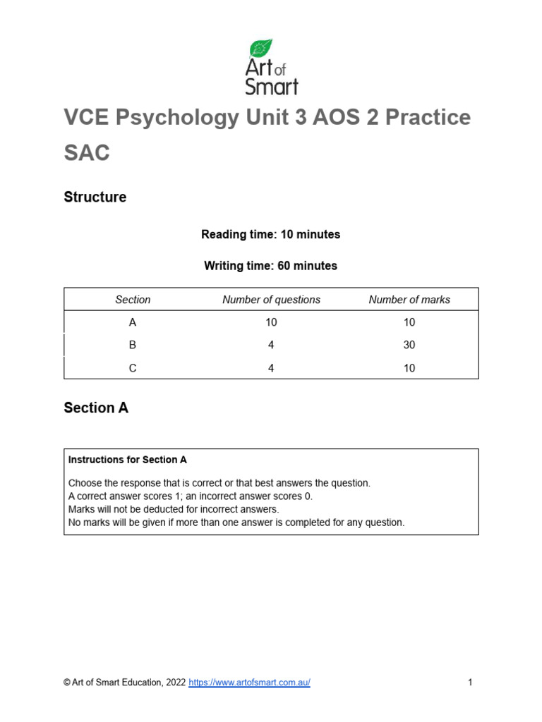 VCE Psychology Unit 3 AOS 2 Practice SAC | PDF | Memory | Recall (Memory)