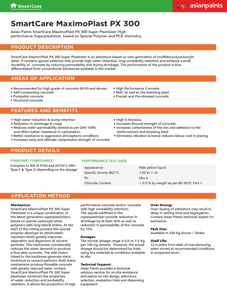 MaximoPlast PX 300: Super Plasticizer Guide | PDF | Concrete ...