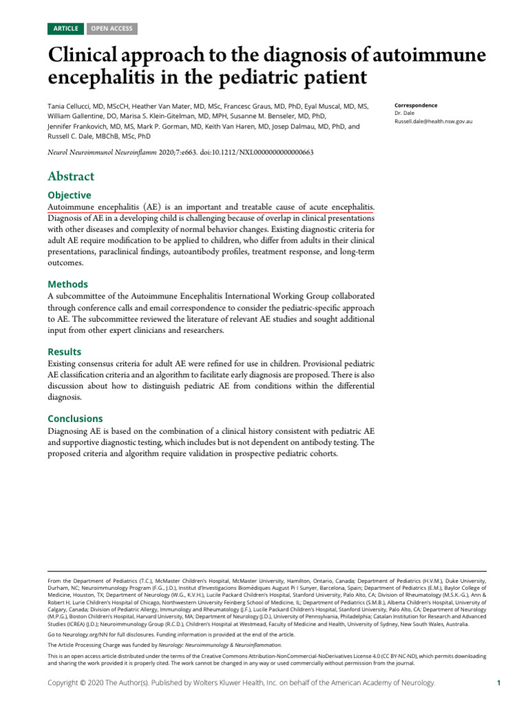 Clinical Approach To The Diagnosis of Autoimmune Encephalitis in The ...