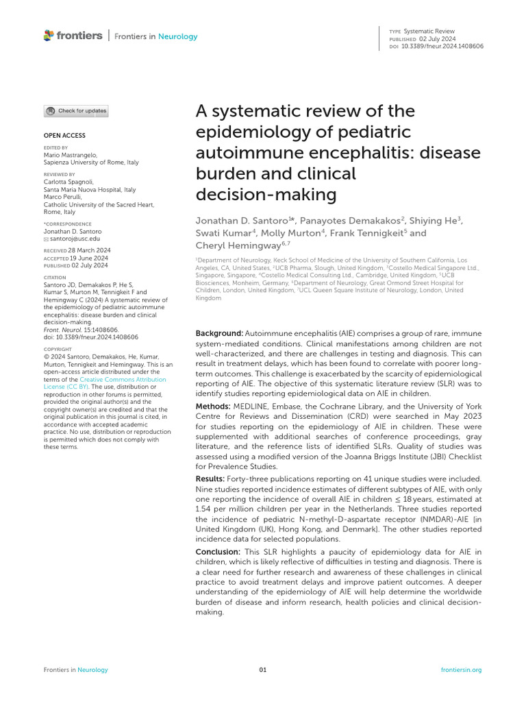 Pediatric Autoimmune Encephalitis Review | PDF | Randomized Controlled ...