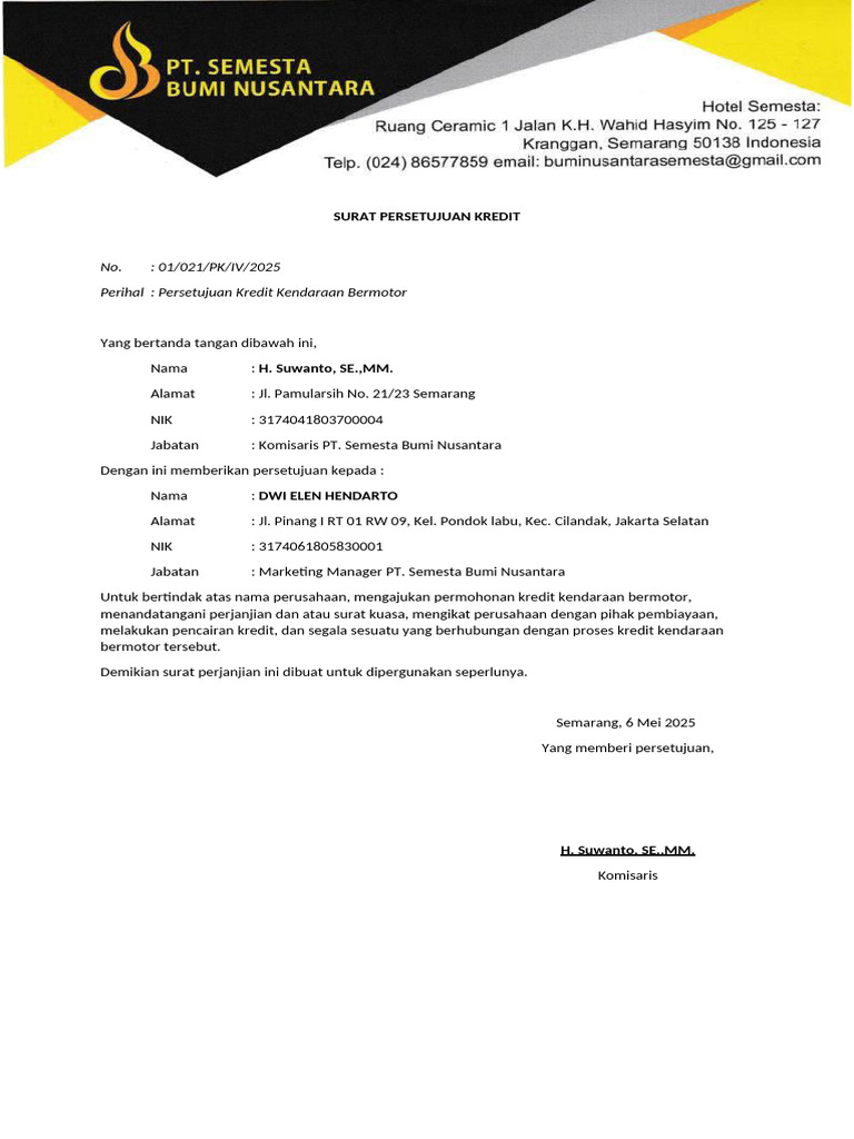 Surat Persetujuan Kredit | PDF