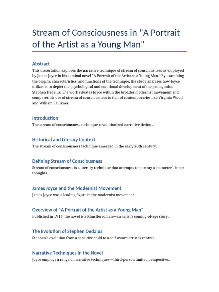 Stream of Consciousness in Joyce's Novel | PDF | A Portrait Of The ...