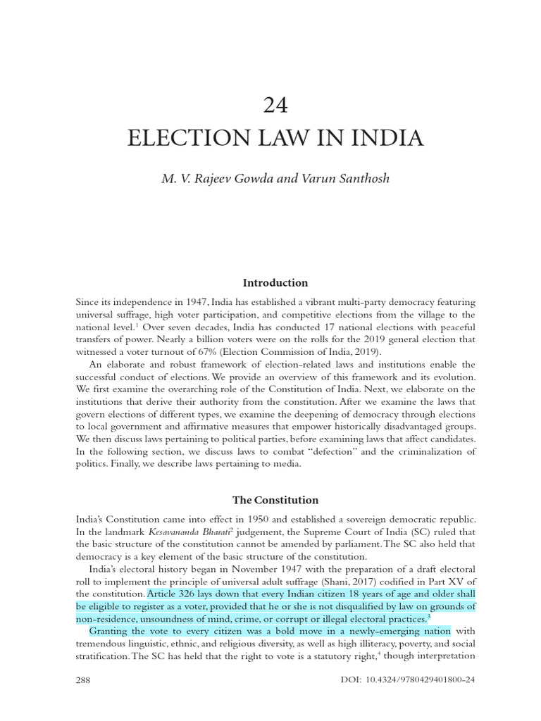 Overview of Election Law in India | PDF | Elections | Voting