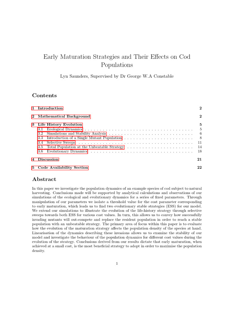 Early Maturation Strategies and Their Effects On Cod Populations | PDF ...