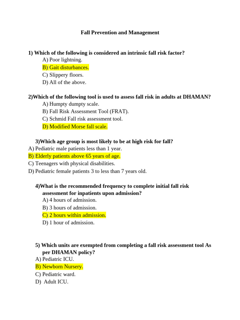 Q and A Fall Prevention Final | PDF