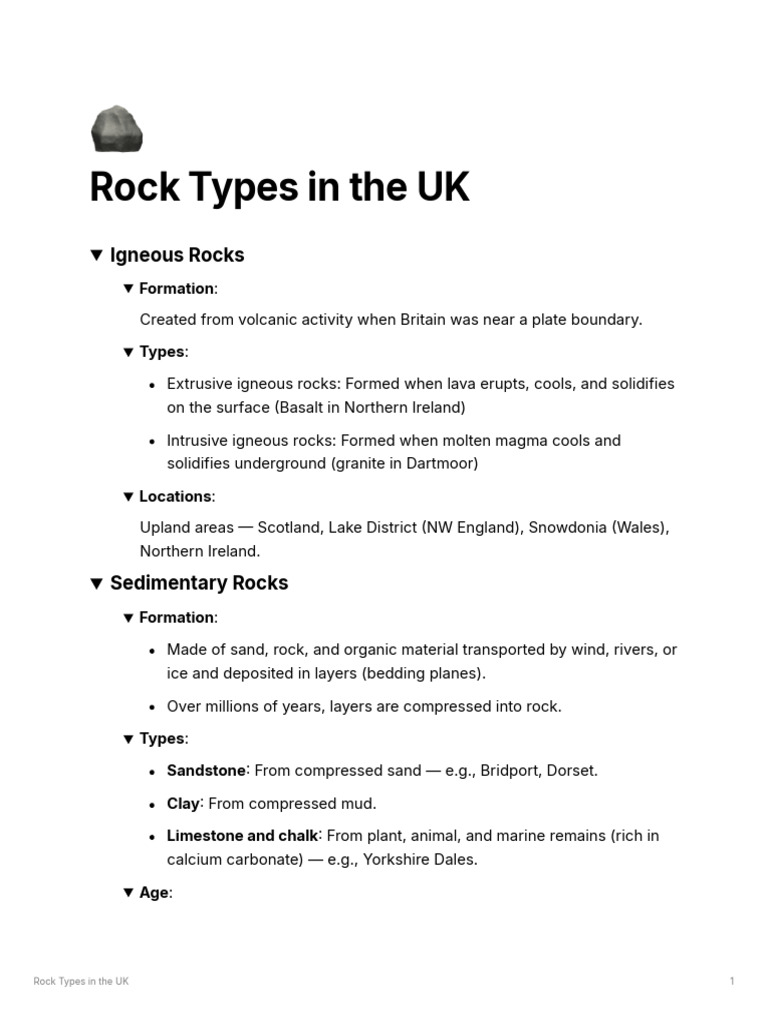 UK Rock Types: Igneous, Sedimentary, Metamorphic | PDF