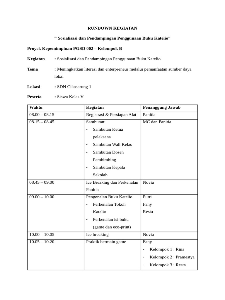 RUNDOWN KEGIATAN | PDF