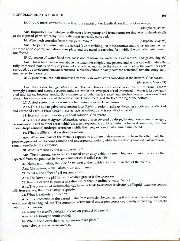 Corrosion Questions | PDF