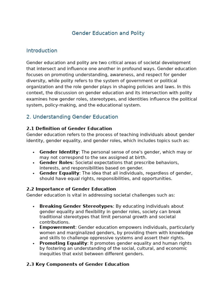 Gender Education and Political Impact | PDF | Gender Studies | Gender ...