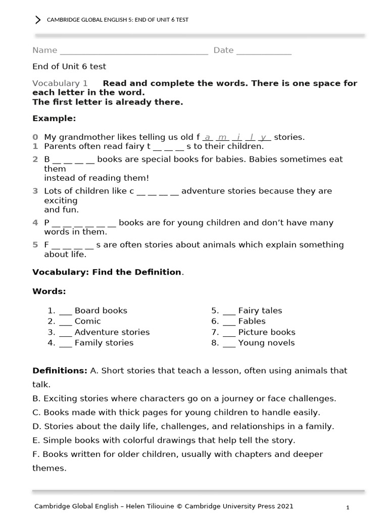 Unit 6 Test: Vocabulary & Grammar | PDF