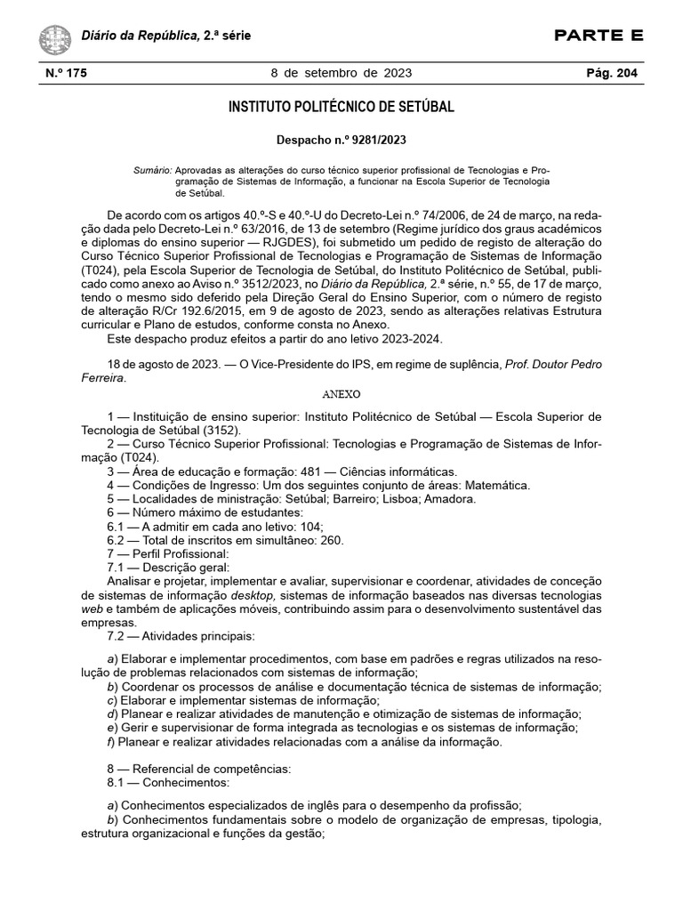 Despacho N.º 9281 - 2023 de 20230908 | PDF | Sistema de informação ...