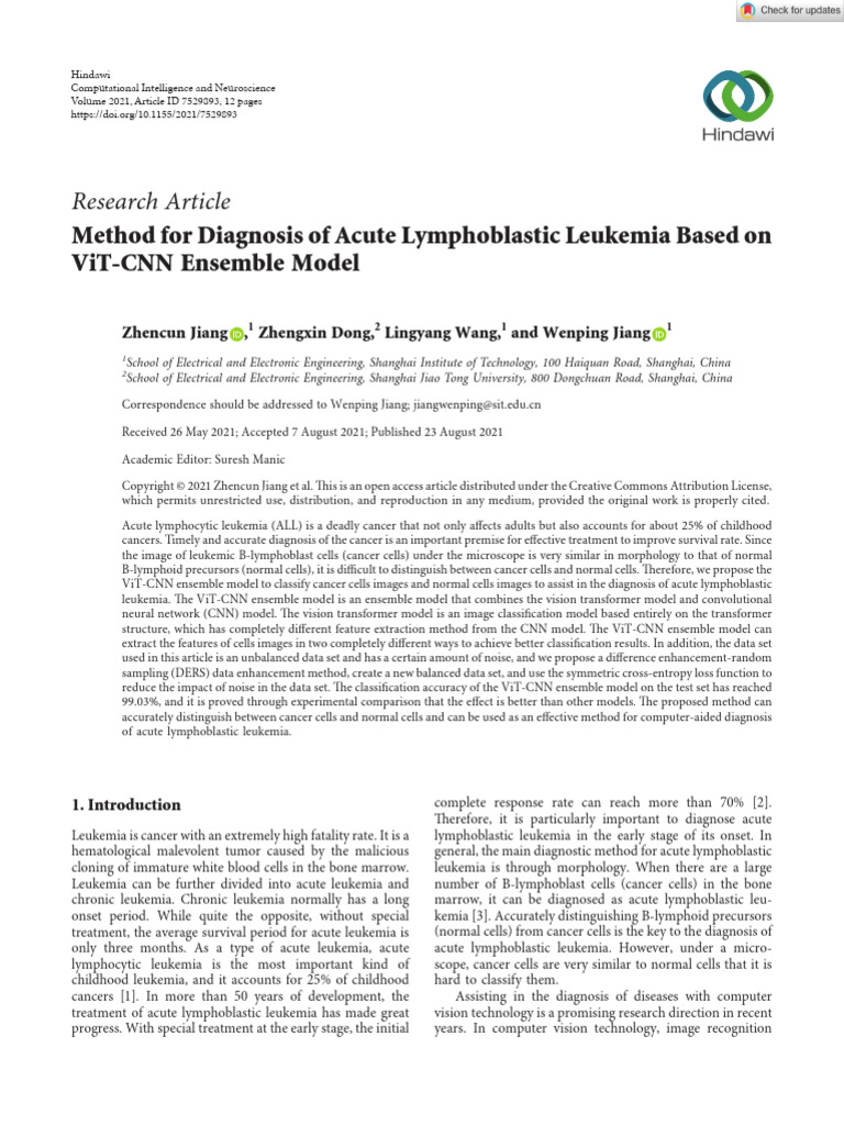 CNN ViT | PDF | Leukemia | Deep Learning