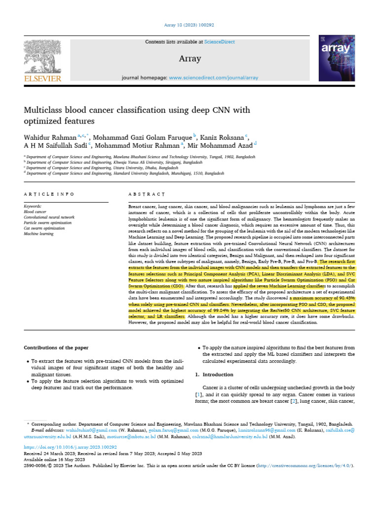 Deep CNN for Blood Cancer Classification | PDF | Leukemia | Principal ...