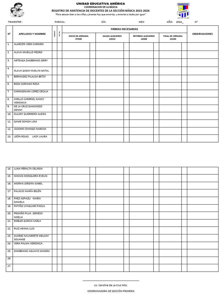 Registro de Asistencia Docente 2023-2024 | PDF