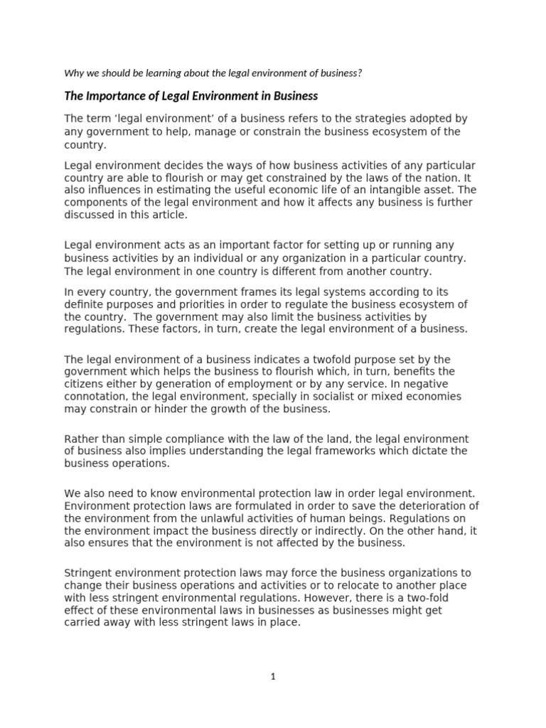 Assignment of Legal Environment | PDF | Environmental Protection ...