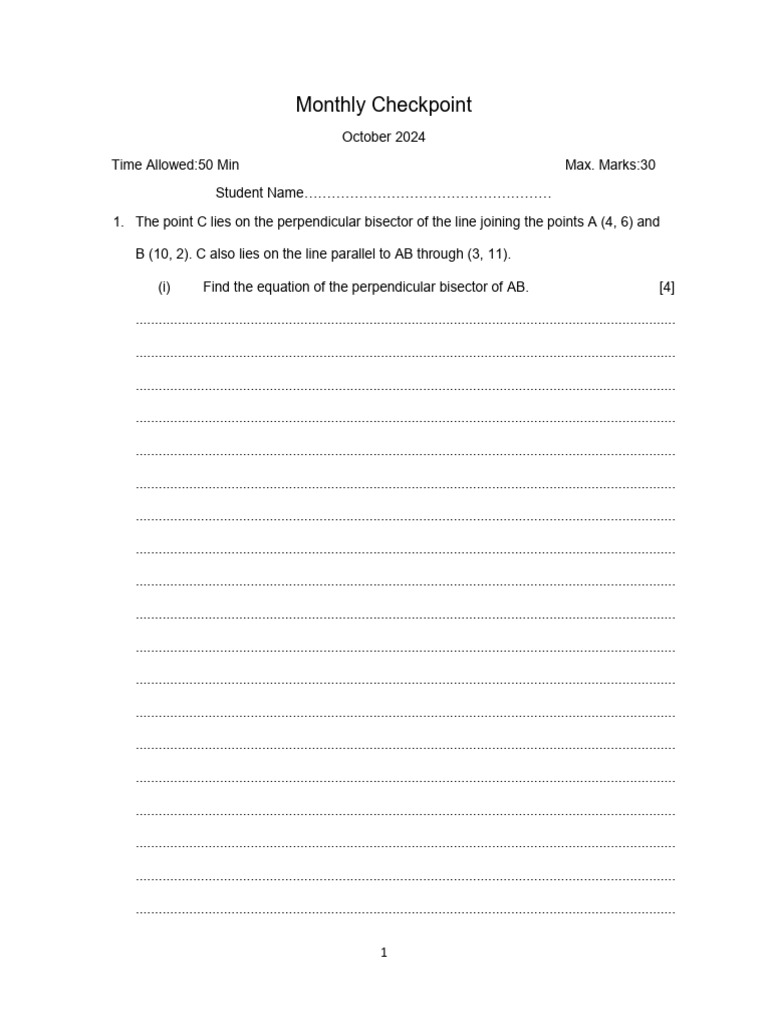 A1 Oct Checkpoint 2024 | PDF | Euclidean Geometry | Mathematical Objects