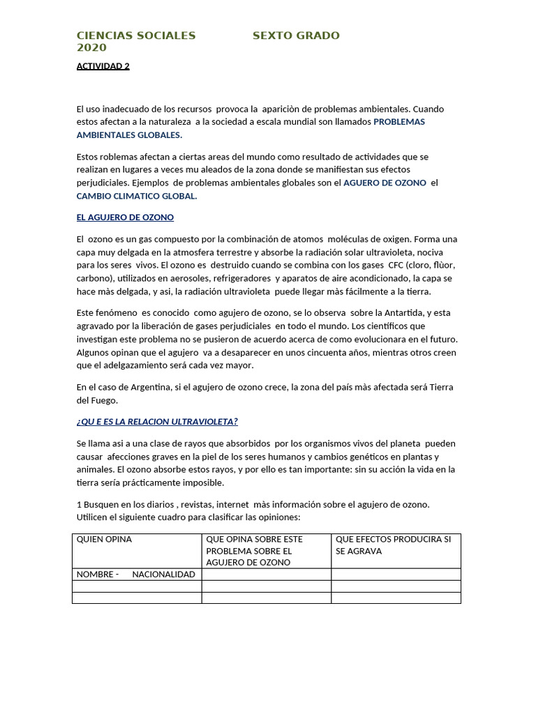 Actividad 2 - Sociales Royecto 2 - Sexto | PDF