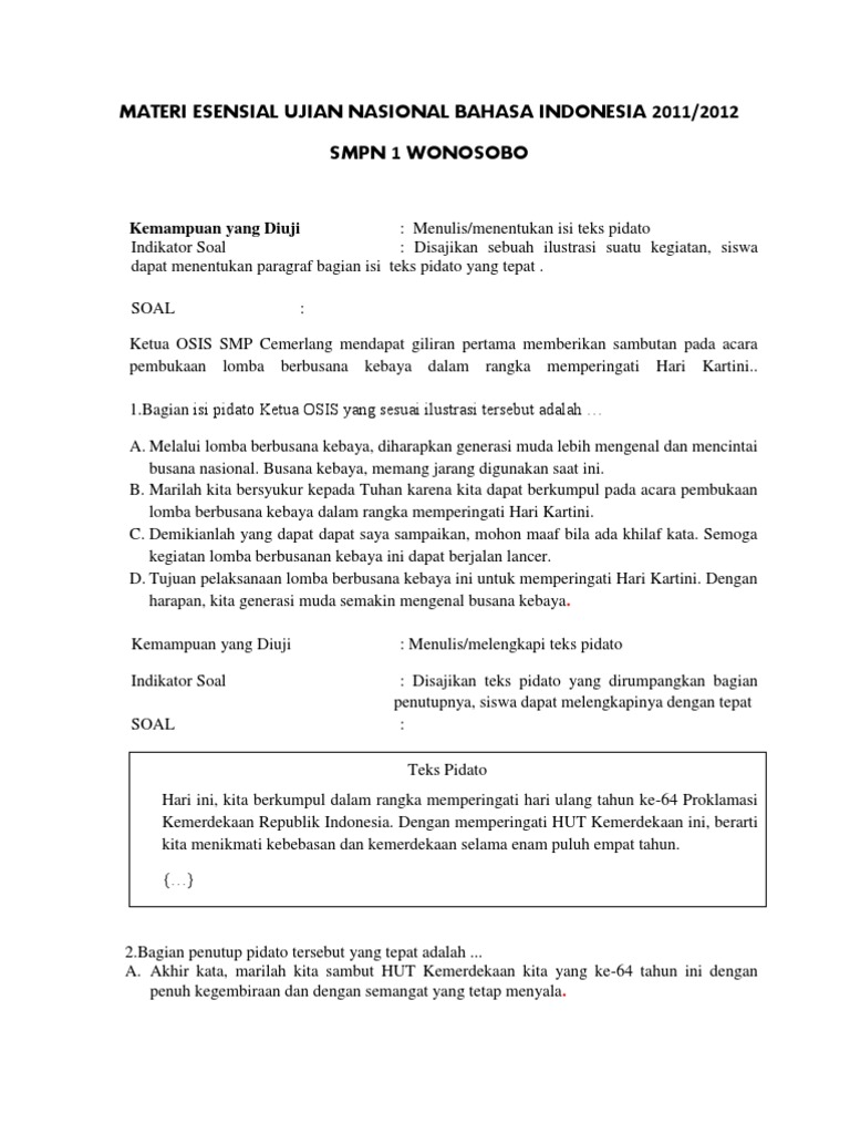 Materi Esensial Ujian Nasional Bahasa Indonesia 2011