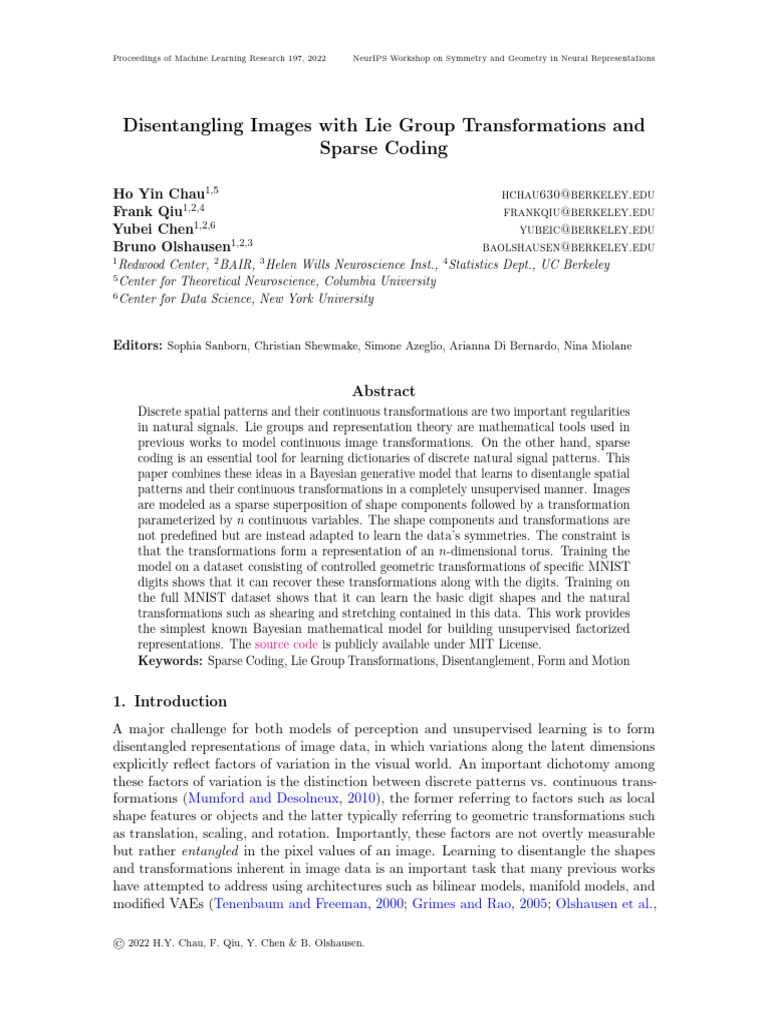 Lie Group Sparse Coding for Image Disentanglement | PDF | Algebra ...