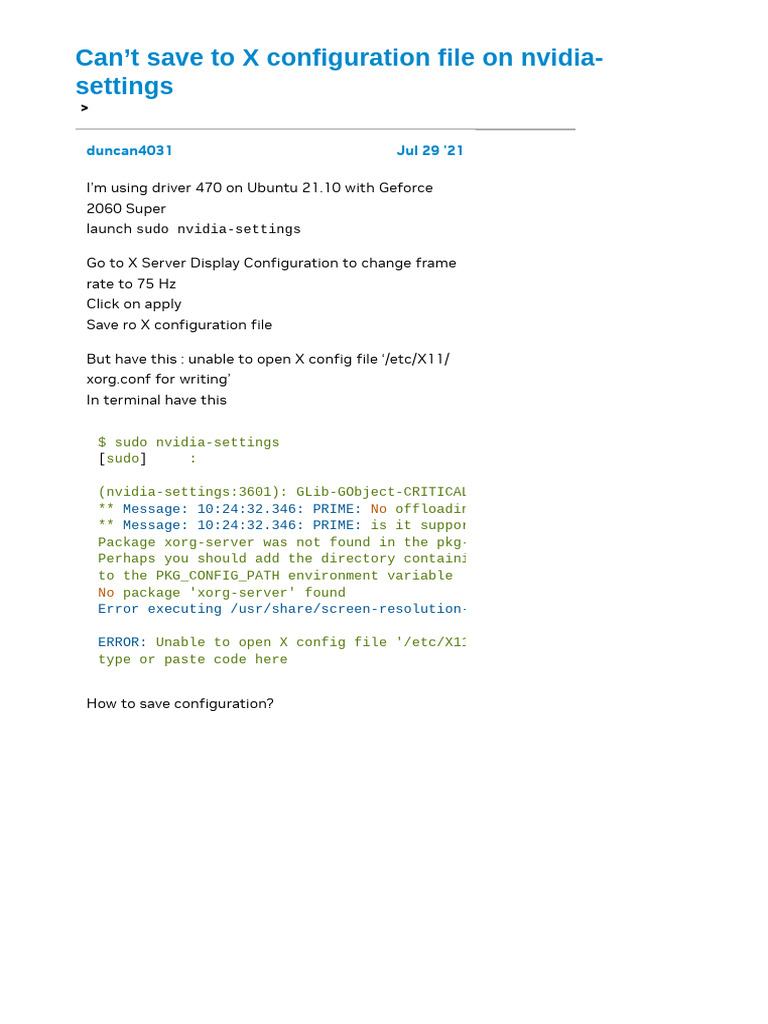 Can't Save To X Configuration File On Nvidia-Settings - Graphics ...