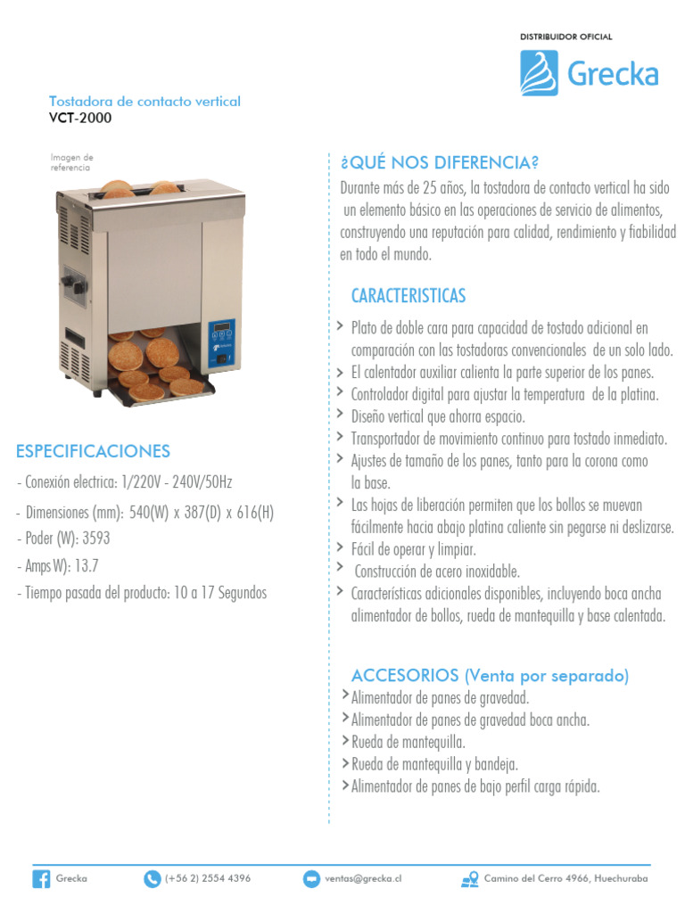 Tostadora Vertical VCT-2000: Especificaciones y Ventajas | PDF