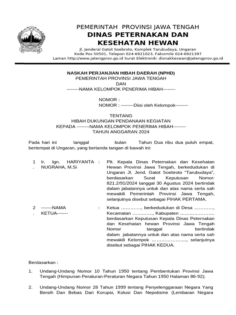 NPHD Hibah Kegiatan 2024 Jateng | PDF