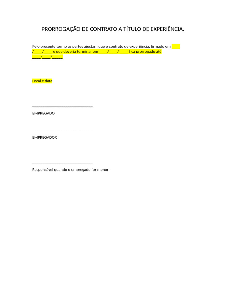 Prorrogação de Contrato de Experiência | PDF