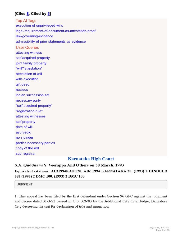 S.A. Quddus Vs S. Veerappa and Others On 30 March, 1993 | PDF | Lawsuit ...