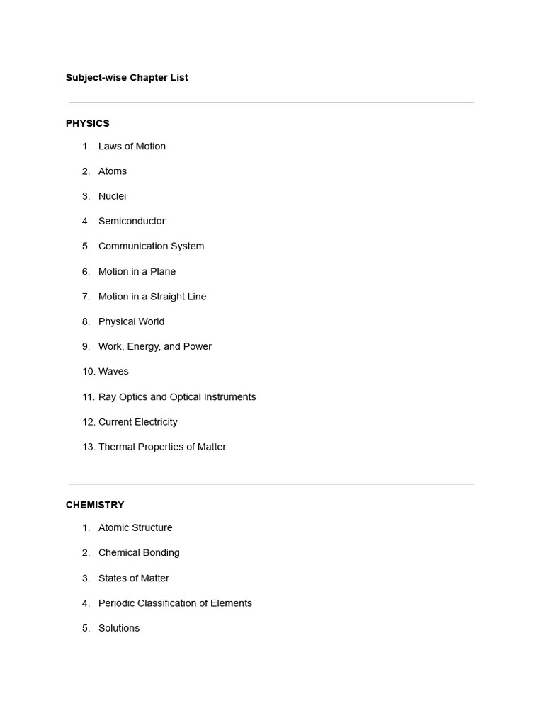 Subject-wise Chapter List | PDF