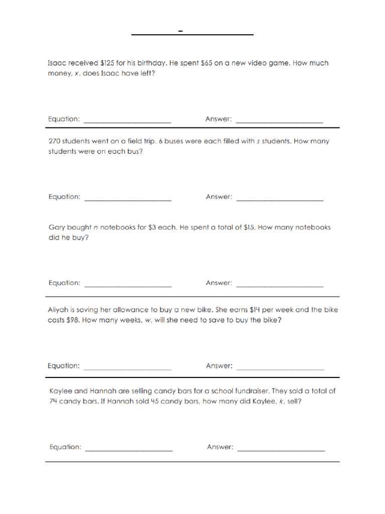 Equations Word Problems 2 | PDF