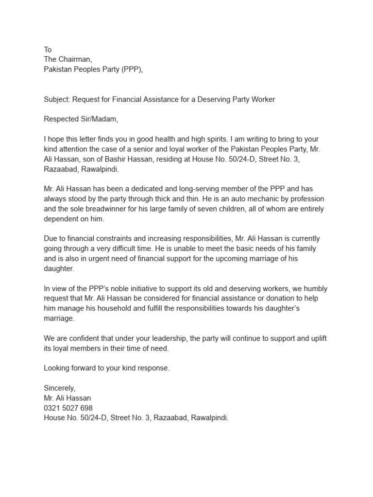 Financial Aid Request for PPP Worker | PDF