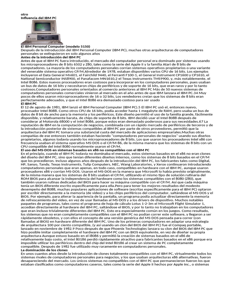 Impacto del IBM PC en la Computación Personal | PDF | Equipo de oficina ...