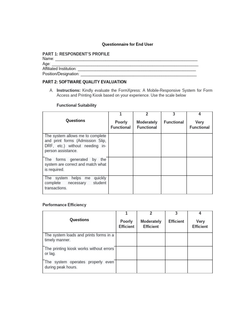 ISO 25010 Evaluation Questionnaire | PDF | Usability | Information Science