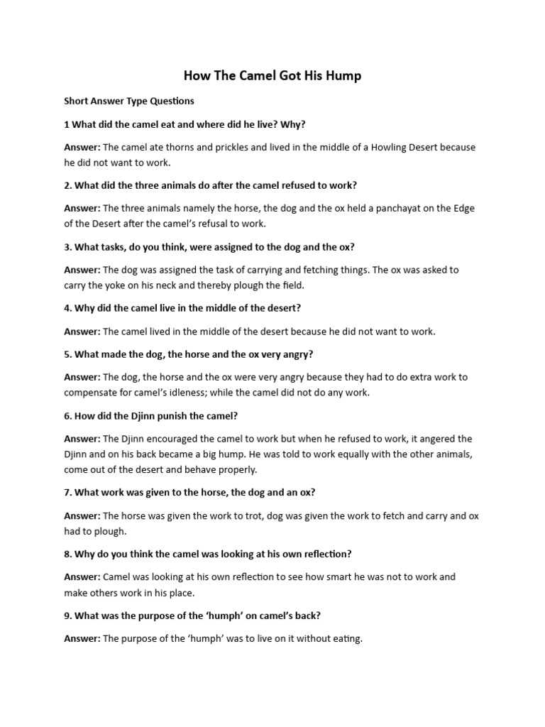 Camel's Hump: Questions & Answers | PDF | Domestication | Animals And ...