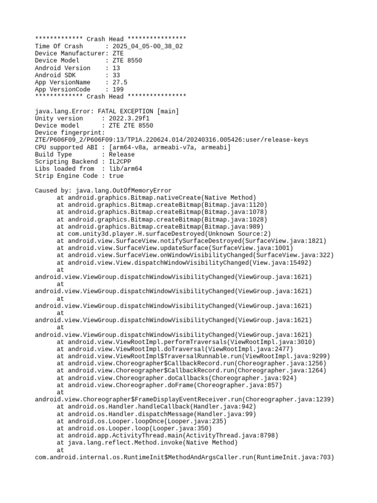 Unity Crash on ZTE Android Device | PDF | Java (Programming Language ...