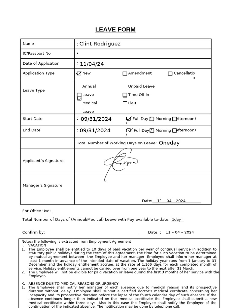Leave Application Form Template | PDF | Vacation | Annual Leave