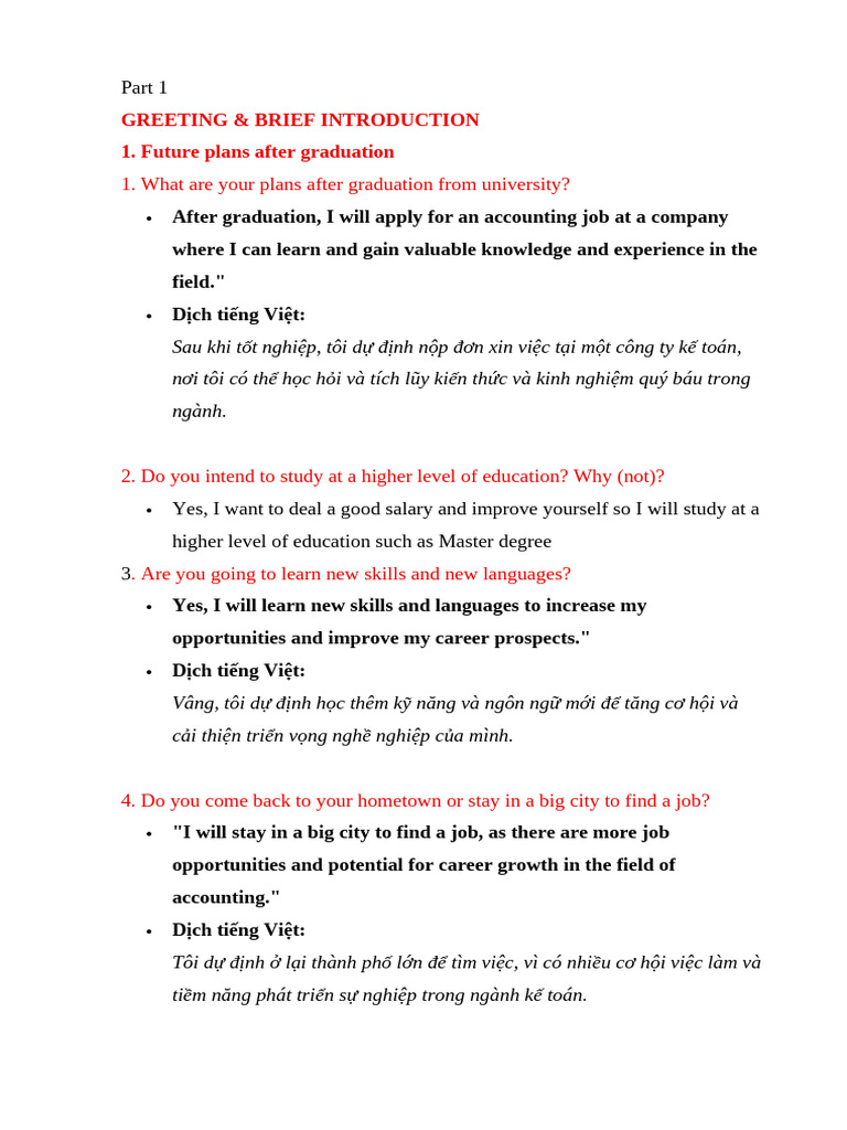 Part 1 Speaking | PDF