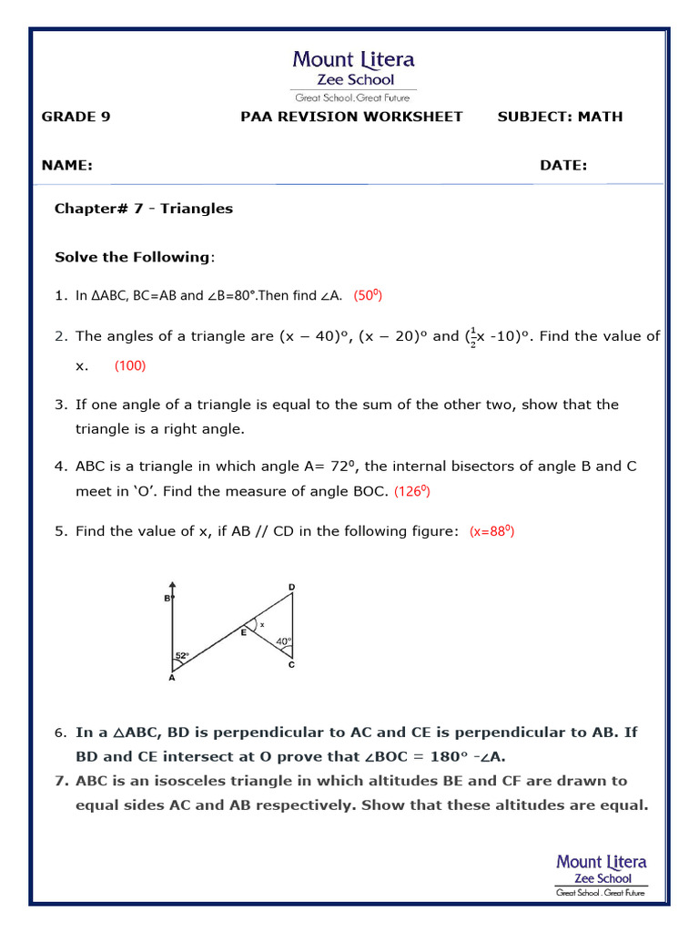 Grade 9 Math Revision: Triangles & Stats | PDF | Triangle | Area
