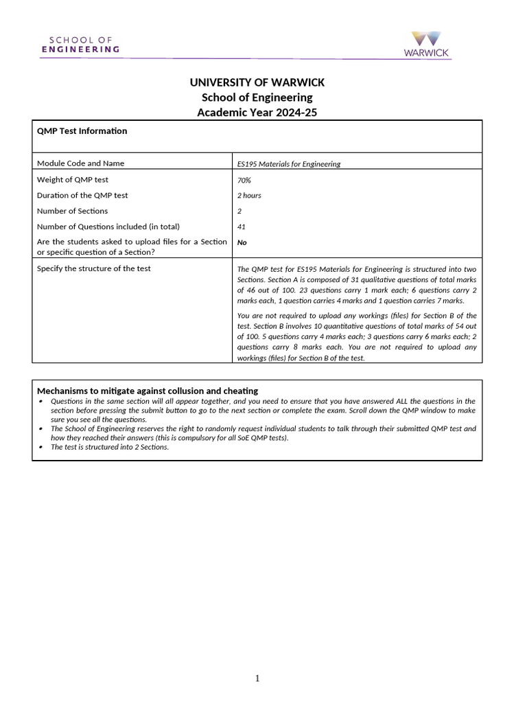 QMP Test Structure for ES195 Engineering | PDF | Deformation ...